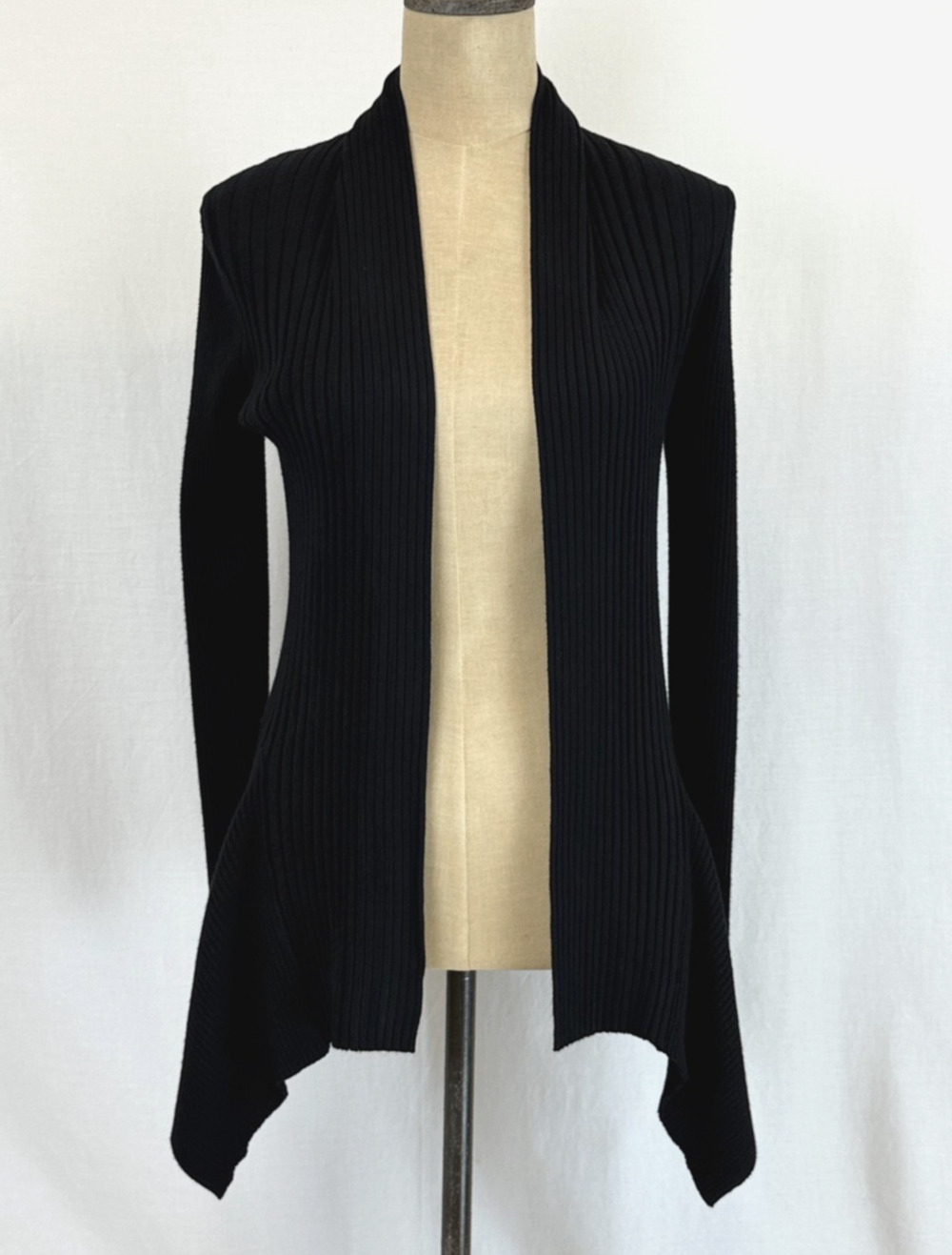 NWT Soya Concept Black Ribbed Asymmetrical Sweater Knit Cardigan #0425 XS